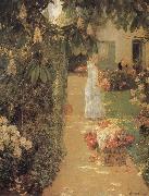 Childe Hassam Gathering Flowers in a French Garden Spain oil painting artist